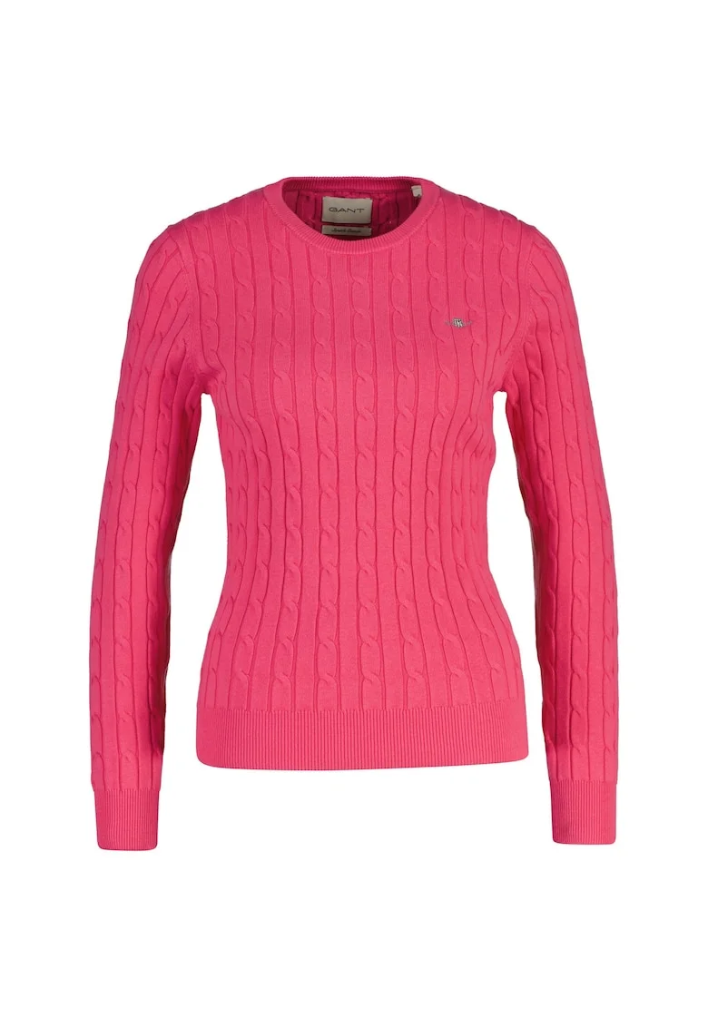 Pulover slim fit cu model torsade, Roz