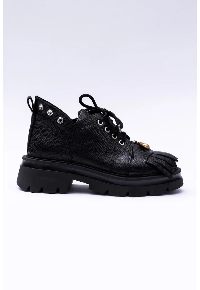 Pantofi casual din piele cu fermoar, Negru