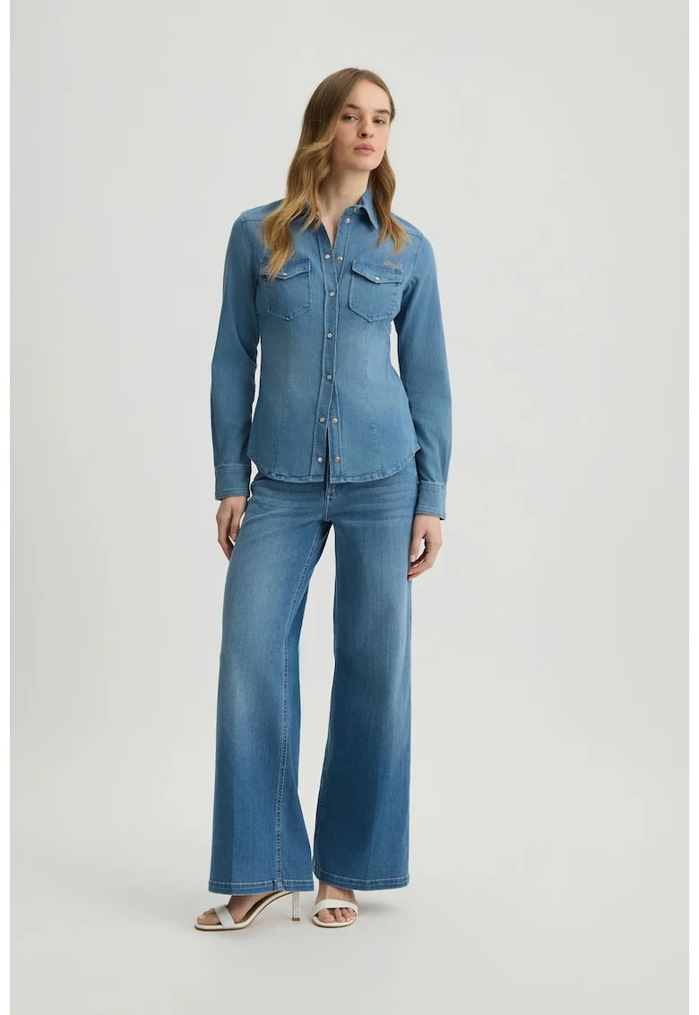 Camasa slim fit din denim, Albastru petrol