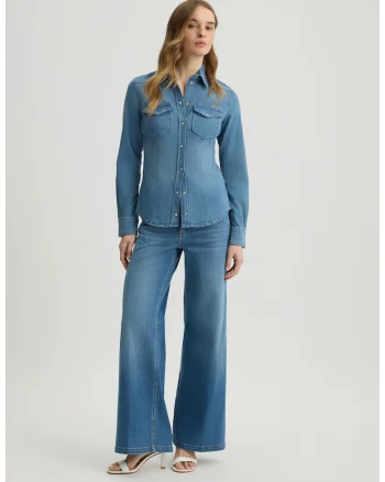 Camasa slim fit din denim, Albastru petrol