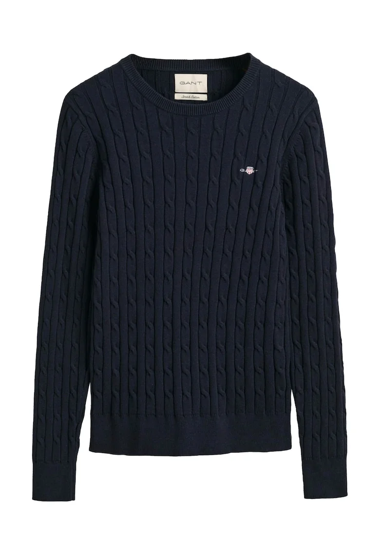 Pulover slim fit cu model torsade, Bleumarin