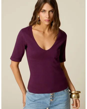 Bluza slim-fit cu decolteu adanc in V, Deep Purple