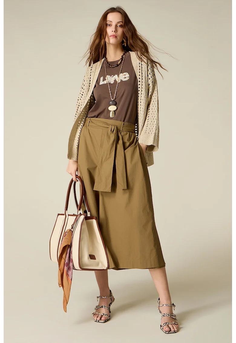 Pantaloni culotte cu croiala ampla, Verde stins