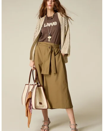 Pantaloni culotte cu croiala ampla, Verde stins