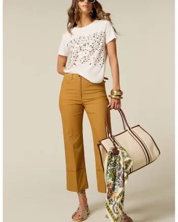 Pantaloni crop drepti, Galben inchis