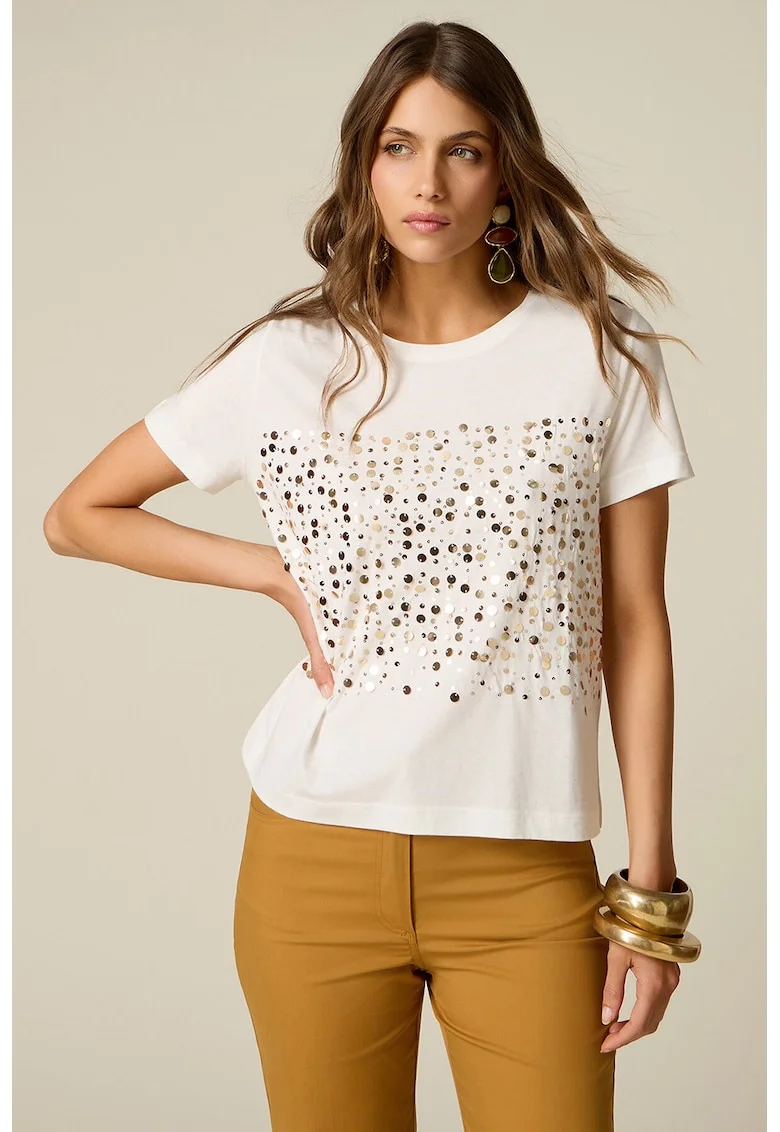 Tricou din amestec de modal cu paiete, Alb