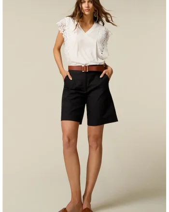 Pantaloni scurti din amestec de bumbac cu buzunare, Negru
