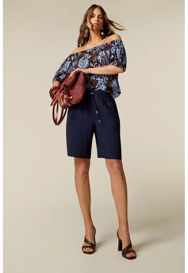 Pantaloni scurti vaporosi cu snur, Bleumarin
