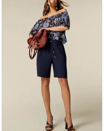 Pantaloni scurti vaporosi cu snur, Bleumarin