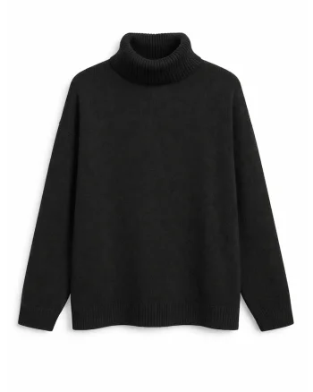 Pulover dama,  tricotat, guler inalt, lejer, negru, acrilic,