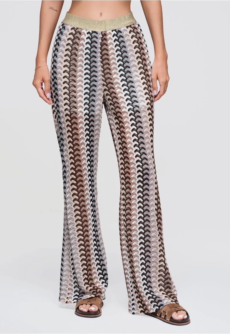 Pantaloni dama lungi cu fason lejer si talie elastica OW-PA-E0015, Maro, M/L