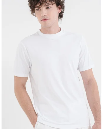 Tricou slim fit cu decolteu la baza gatului, Alb optic