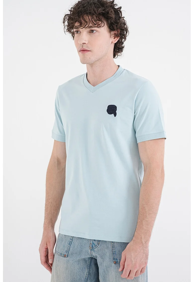 Tricou din amestec de bumbac cu decolteu en-coeur, Albastru deschis