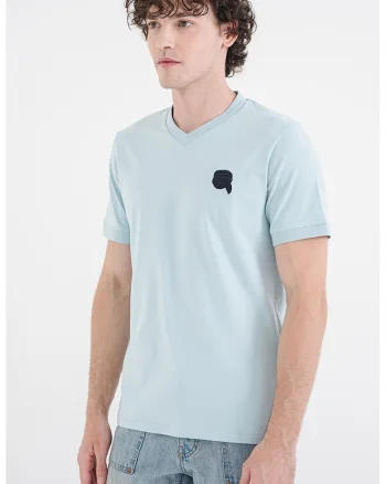 Tricou din amestec de bumbac cu decolteu en-coeur, Albastru deschis
