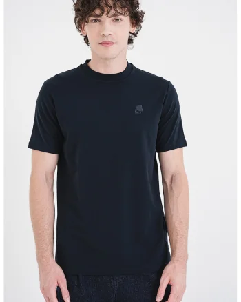 Tricou cu decolteu la baza gatului si logo brodat, Albastru ultramarin