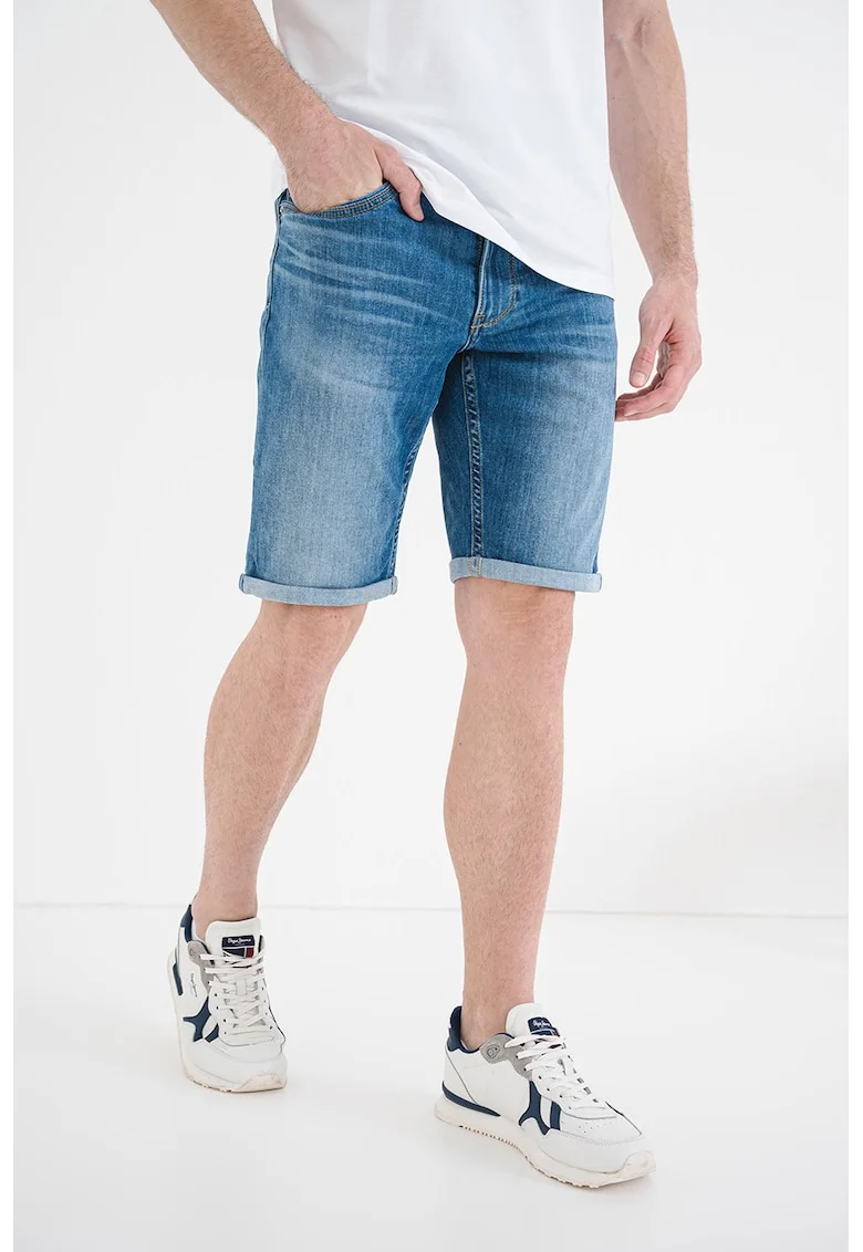 Bermude din denim cu terminatie pliabila, Albastru royal