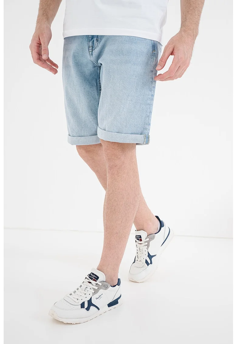 Bermude din denim cu talie medie John, Albastru deschis