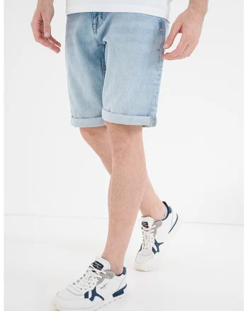 Bermude din denim cu talie medie John, Albastru deschis