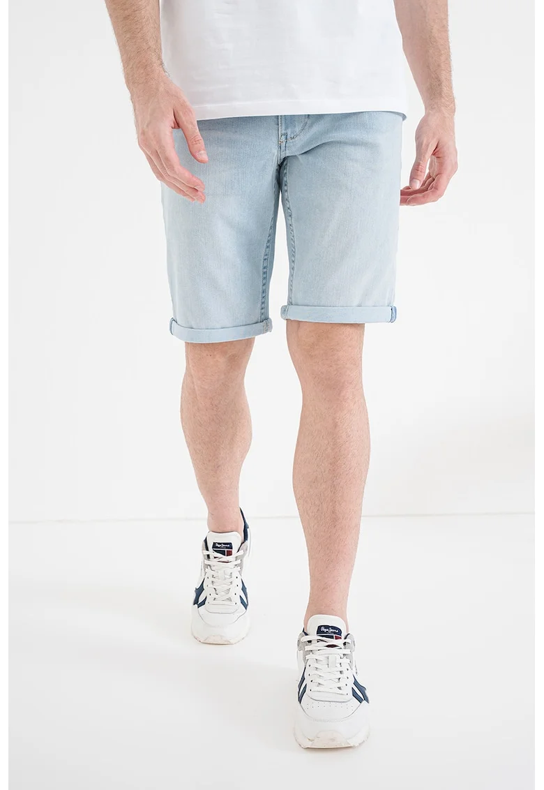 Bermude din denim cu terminatie pliabila, Albastru pal