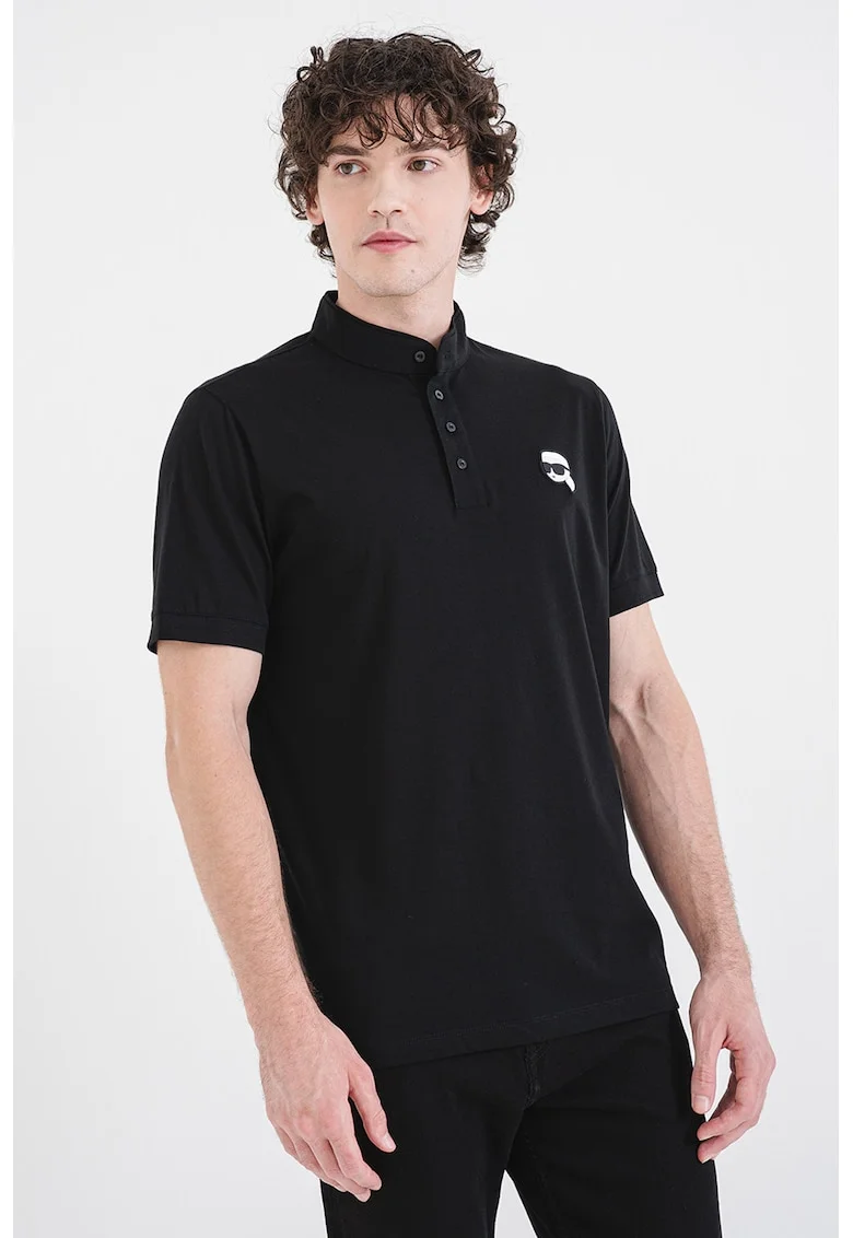 Tricou polo din bumbac cu aplicatie logo, Negru
