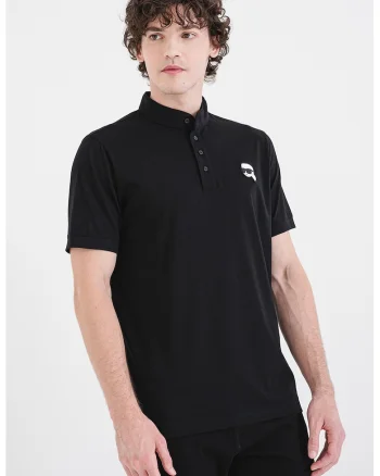 Tricou polo din bumbac cu aplicatie logo, Negru