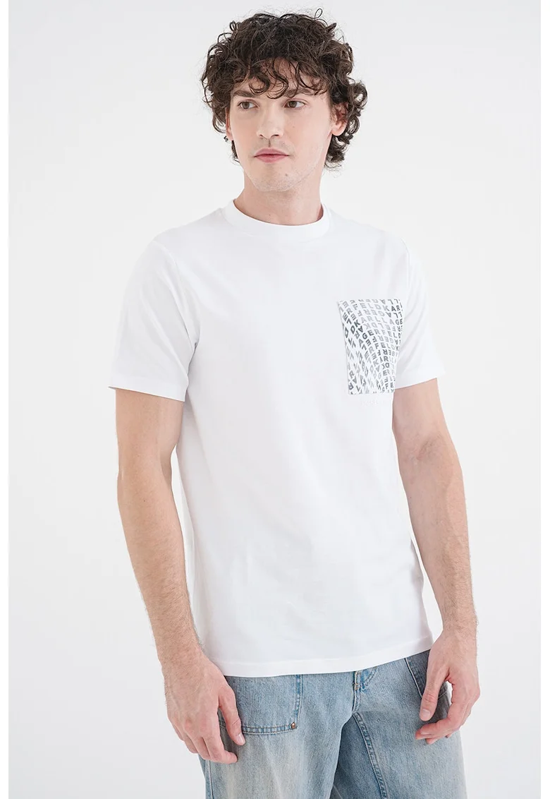 Tricou cu imprimeu text, Alb optic