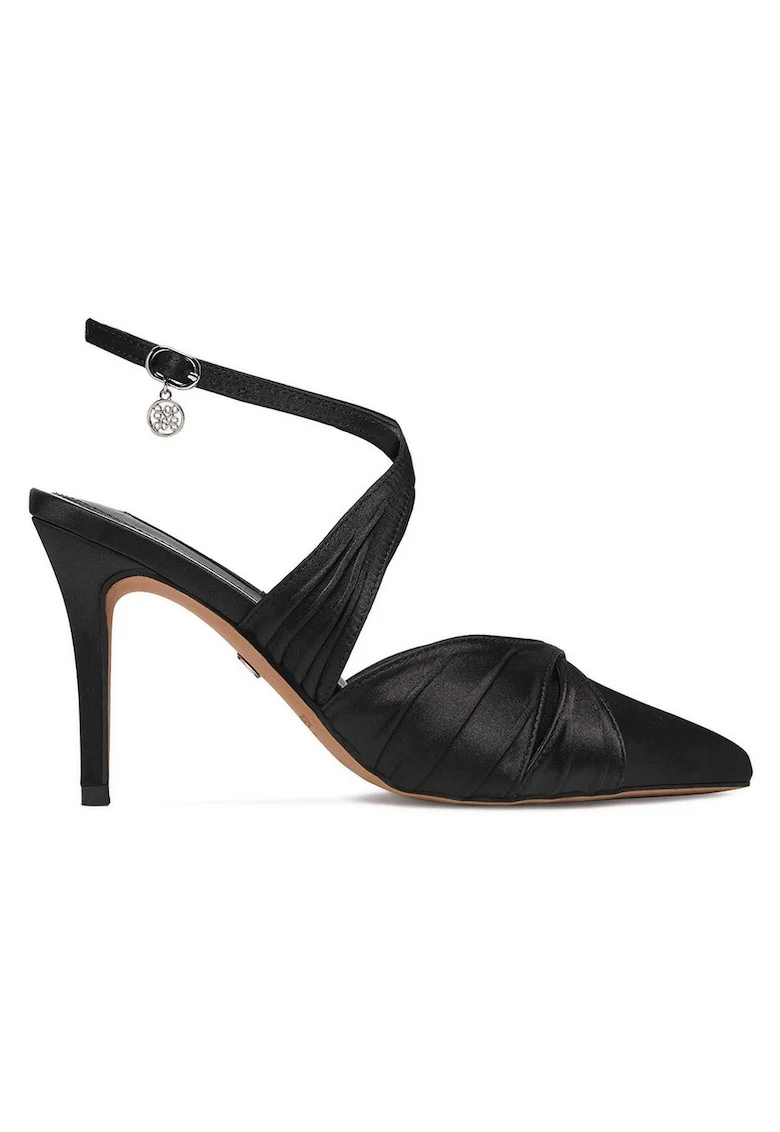 Pantofi dama,  toc ascutit, negru, textil,