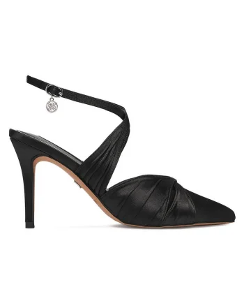 Pantofi dama,  toc ascutit, negru, textil,