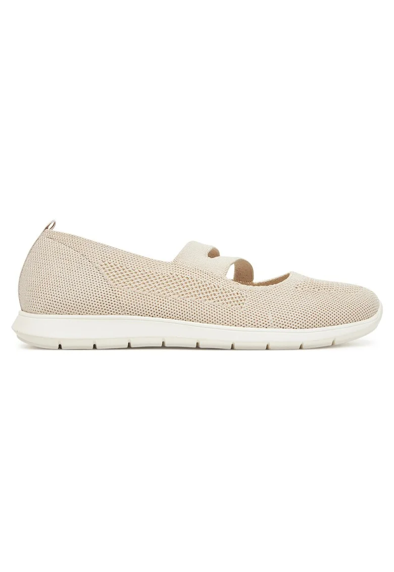 Pantofi dama,  bej, textil, varf rotund,