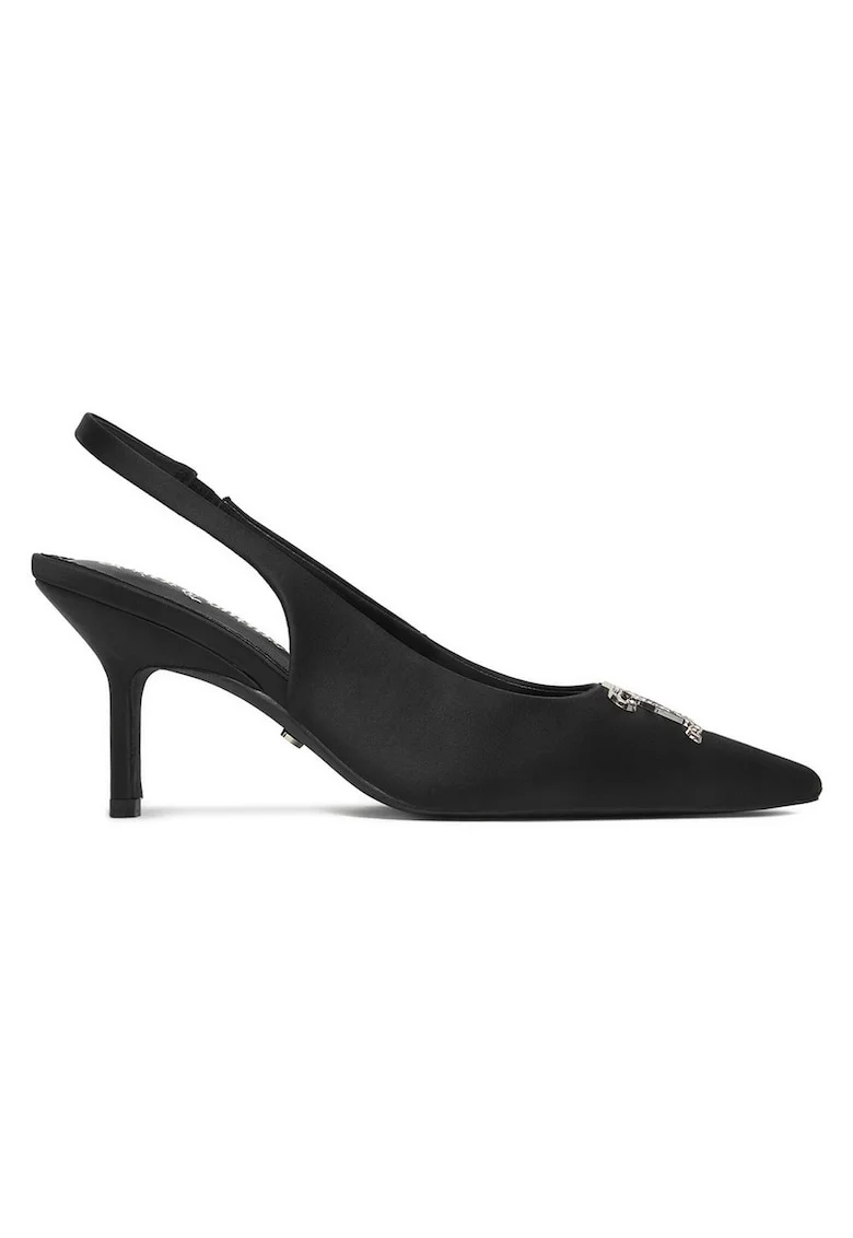 Pantofi dama,  stiletto, toc subtire, negru, textil,