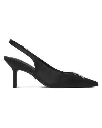 Pantofi dama,  stiletto, toc subtire, negru, textil,
