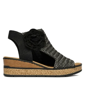Sandale dama,  fermoar, negru, textil,