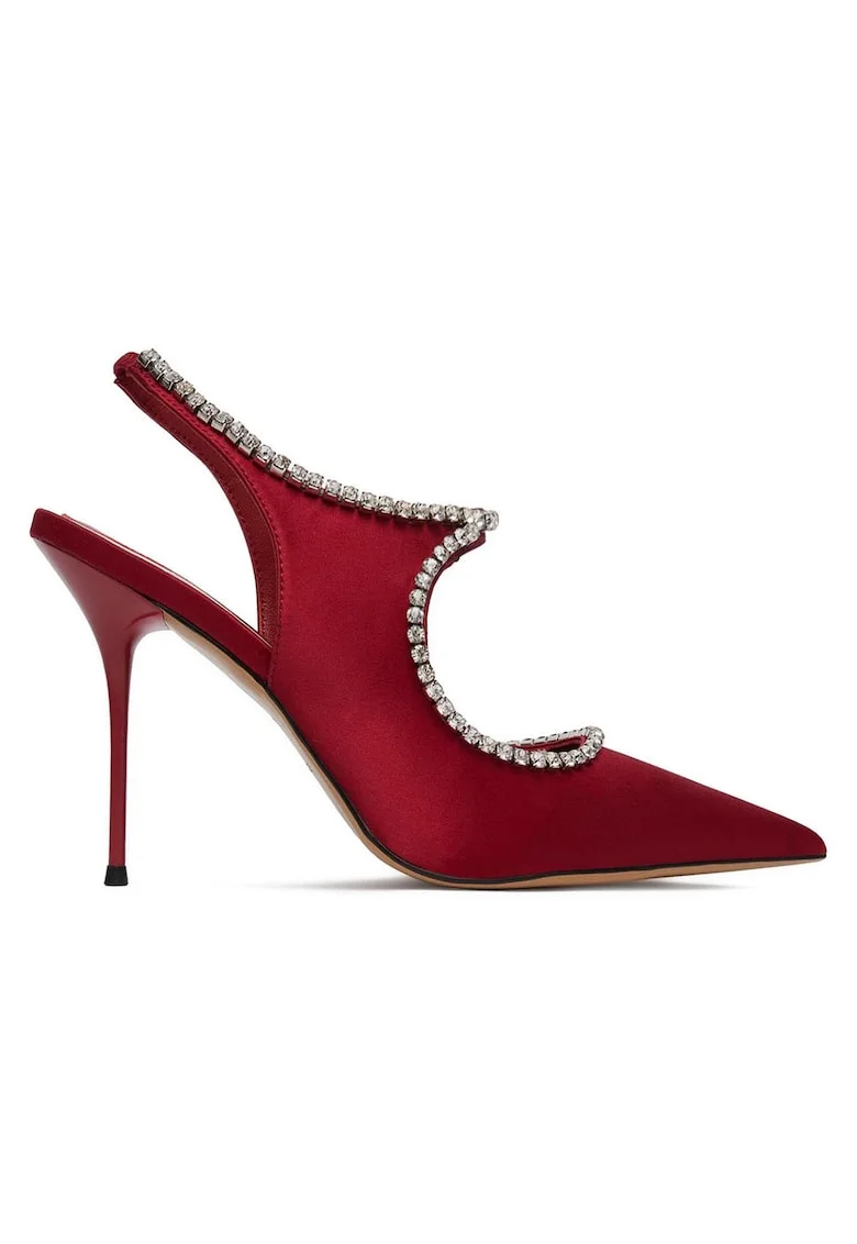 Pantofi dama,  toc ascutit, rosu, textil,
