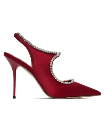 Pantofi dama,  toc ascutit, rosu, textil,
