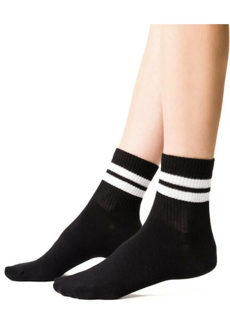 Sosete sport negre cu dungi albe  S026-194, Negru