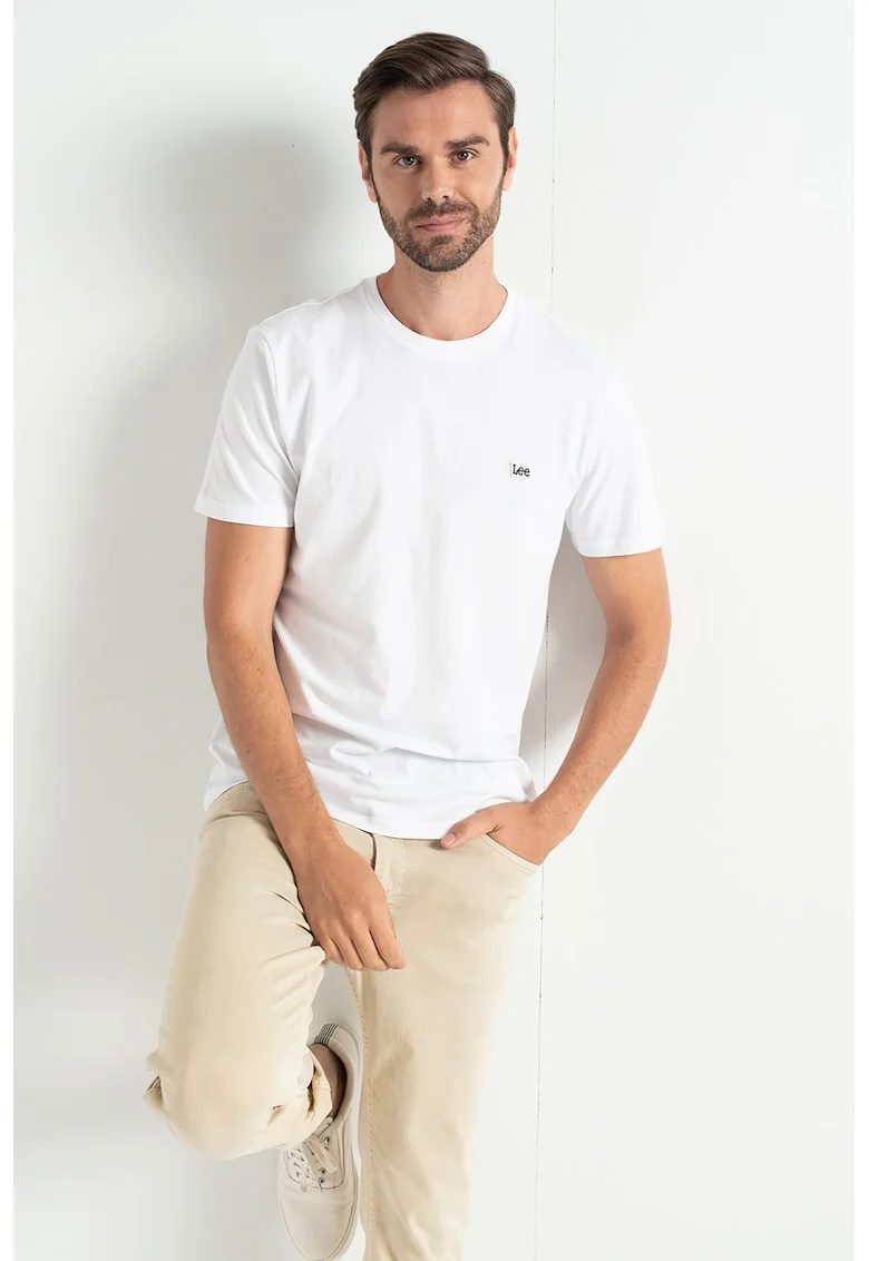 Tricou regular fit cu decolteu la baza gatului, din bumbac organic, Negru/Alb optic