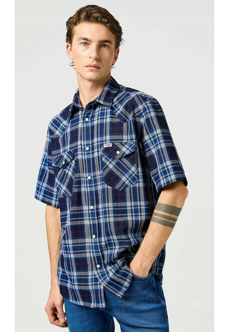 Camasa barbati,  SS WESTERN SHIRT, 2 buzunare, albastru, bumbac