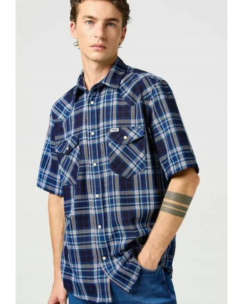 Camasa barbati,  SS WESTERN SHIRT, 2 buzunare, albastru, bumbac