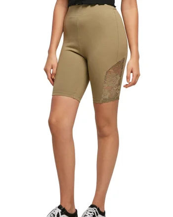 Colanti cu talie inalta si insertii de dantela, Kaki