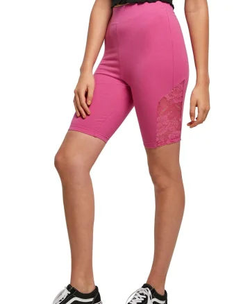 Colanti cu talie inalta si insertii de dantela, Fucsia