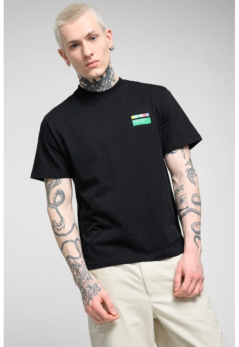 Tricou din bumbac cu imprimeu text, Rosu/Verde/Negru