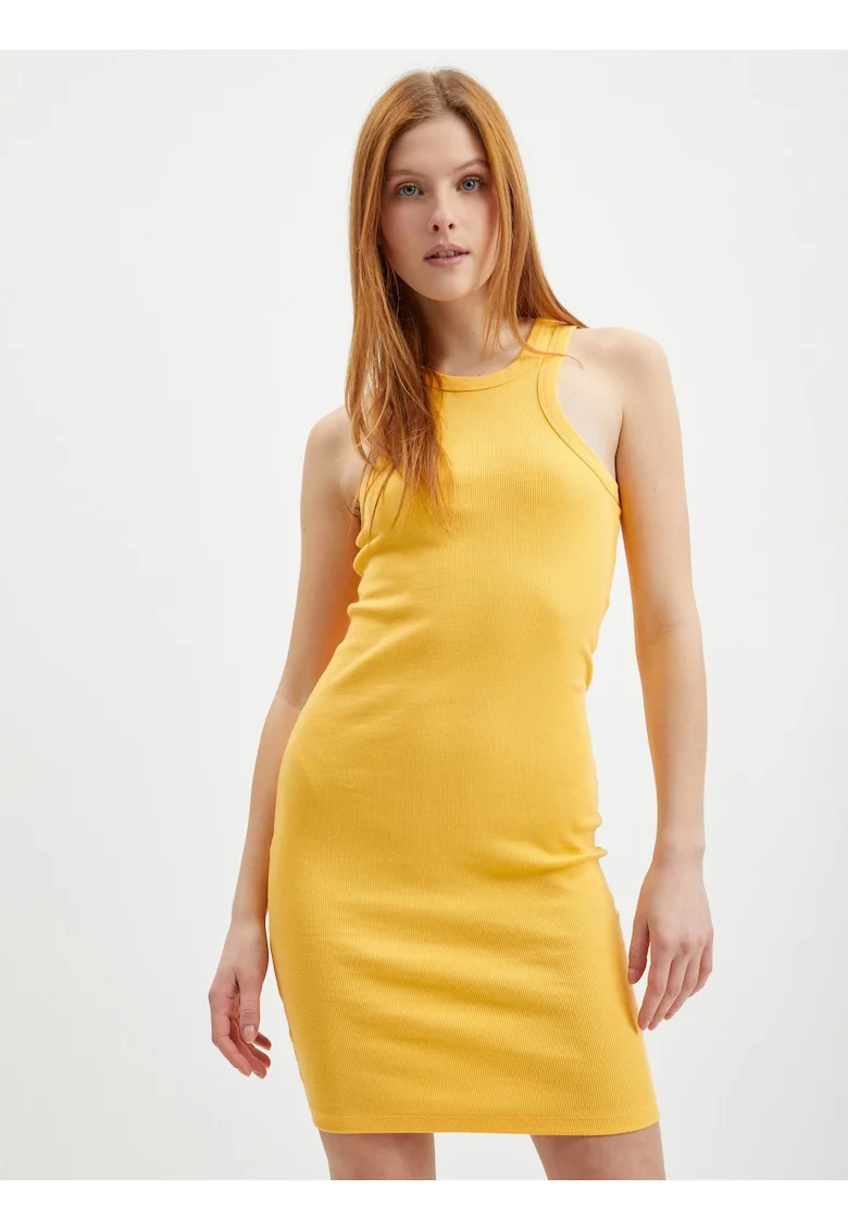 Rochie mini cambrata cu striatii, Galben