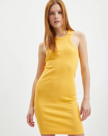 Rochie mini cambrata cu striatii, Galben