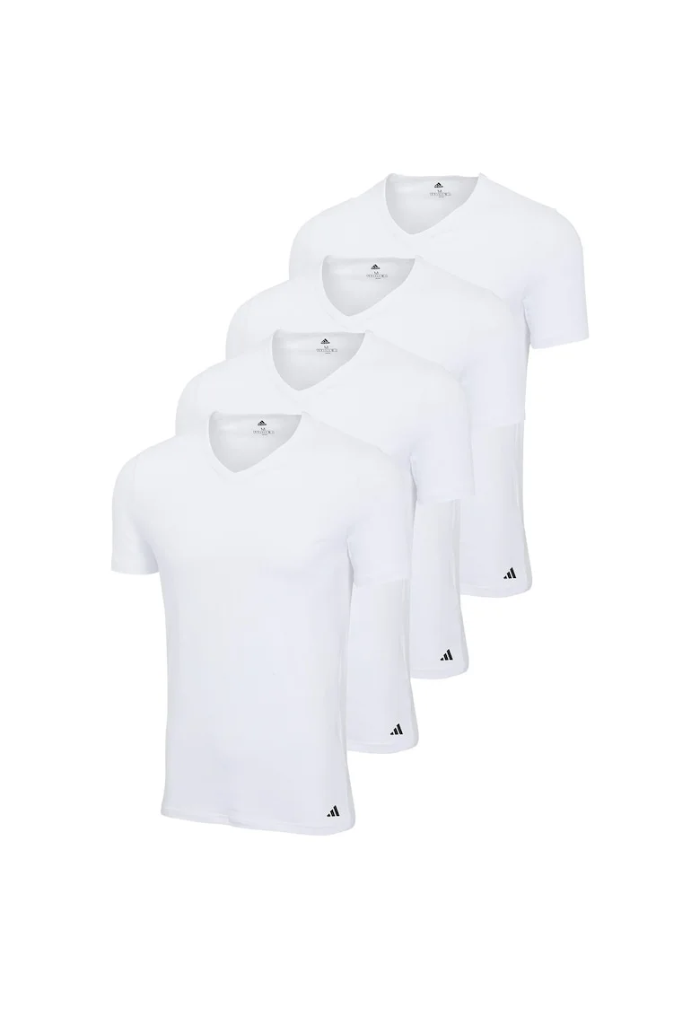 Set de tricouri cu decolteu in V si model uni - 4 piese, Alb