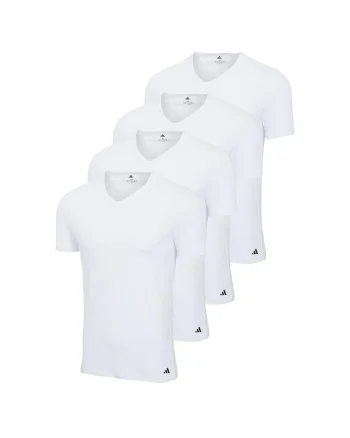 Set de tricouri cu decolteu in V si model uni - 4 piese, Alb