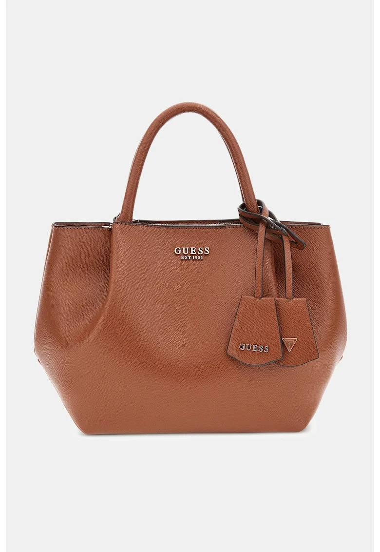 Geanta shopper din piele ecologica cu logo metalic, Portocaliu stins