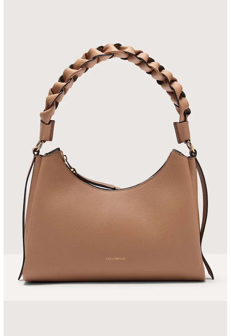 Geanta din piele cu bareta de umar Boheme Grana Double, Maro taupe