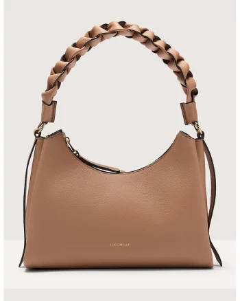 Geanta din piele cu bareta de umar Boheme Grana Double, Maro taupe