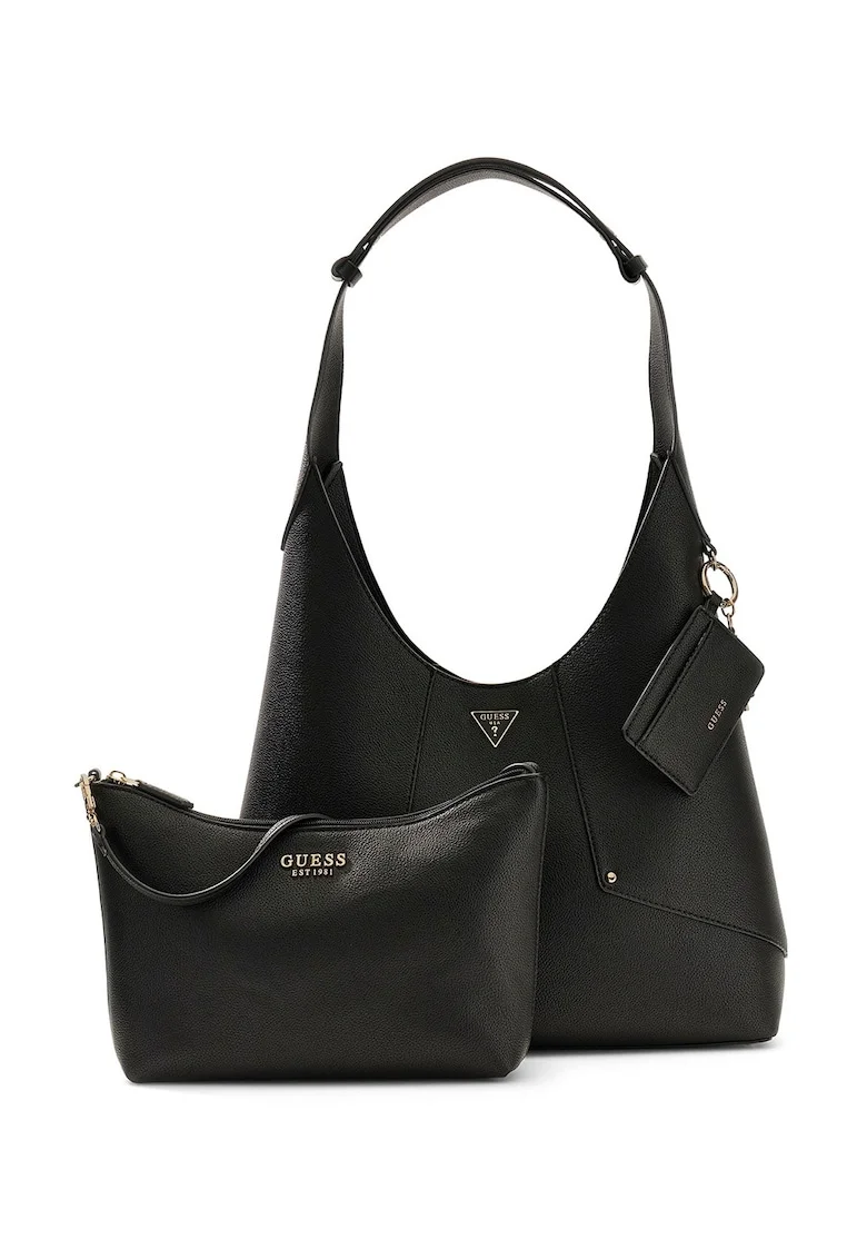 Geanta hobo din piele ecologica cu logo Darcy, Negru