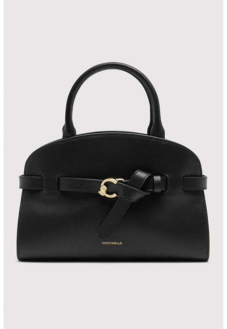 Geanta tote de piele cu bareta decorativa Sabine, Negru/Negru stins